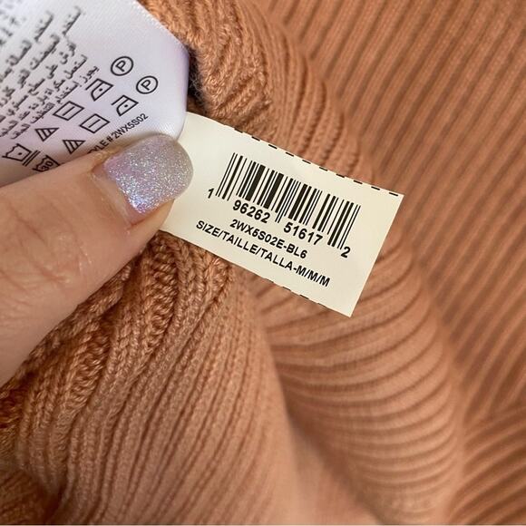 BCBGMAXAZRIA Merino Wool Blend Ribbed Off Shoulder Sweater Top Blush Sz M - Picture 8 of 8